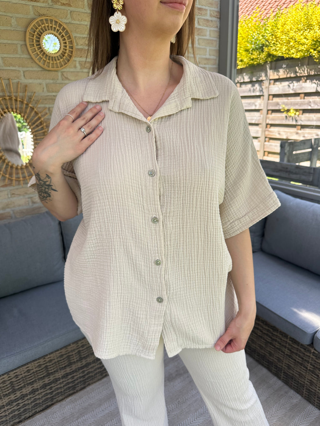 Isabella Blouse Korte Mouwen Beige