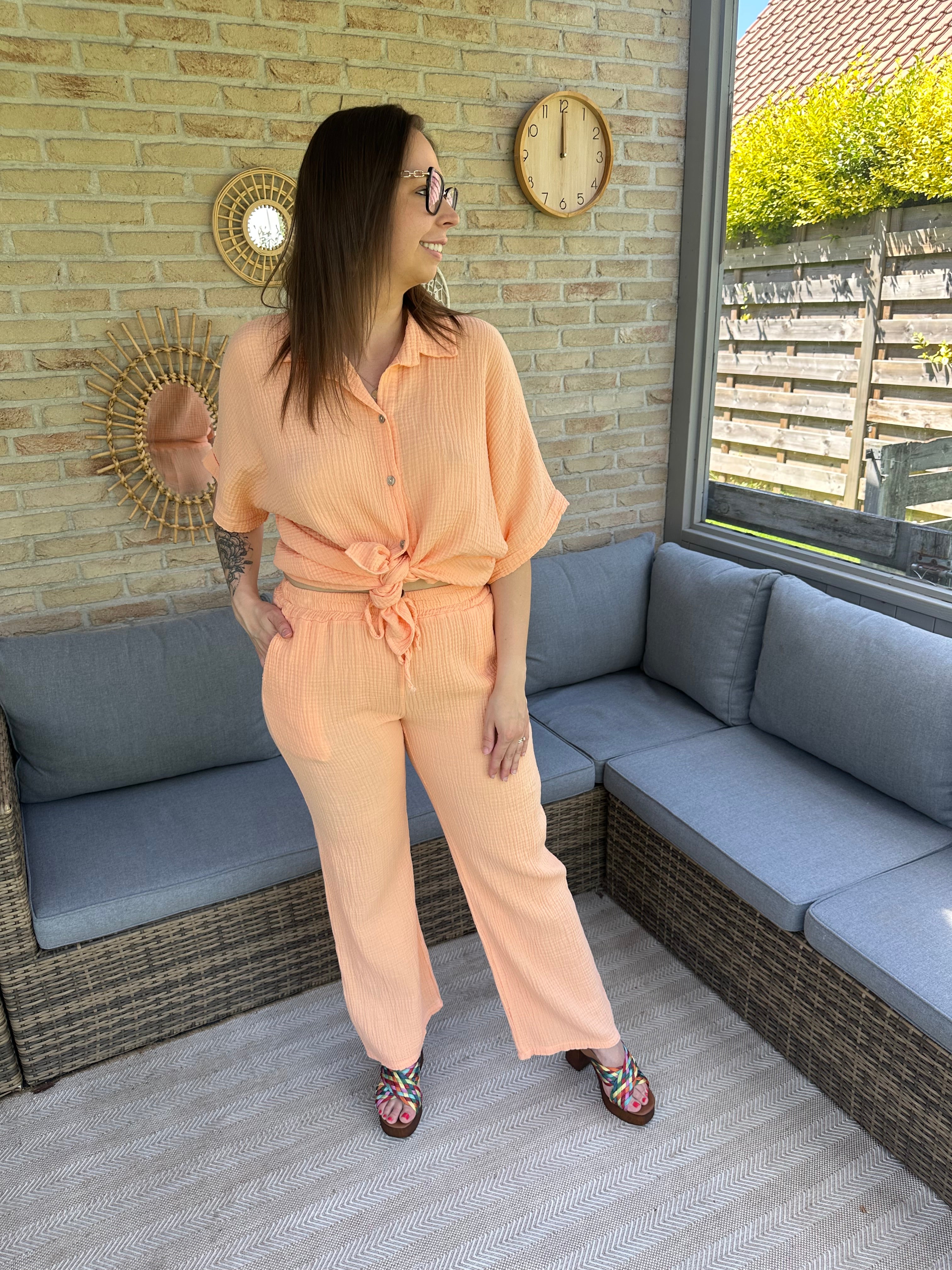 Isabella Blouse Korte Mouwen Salmon