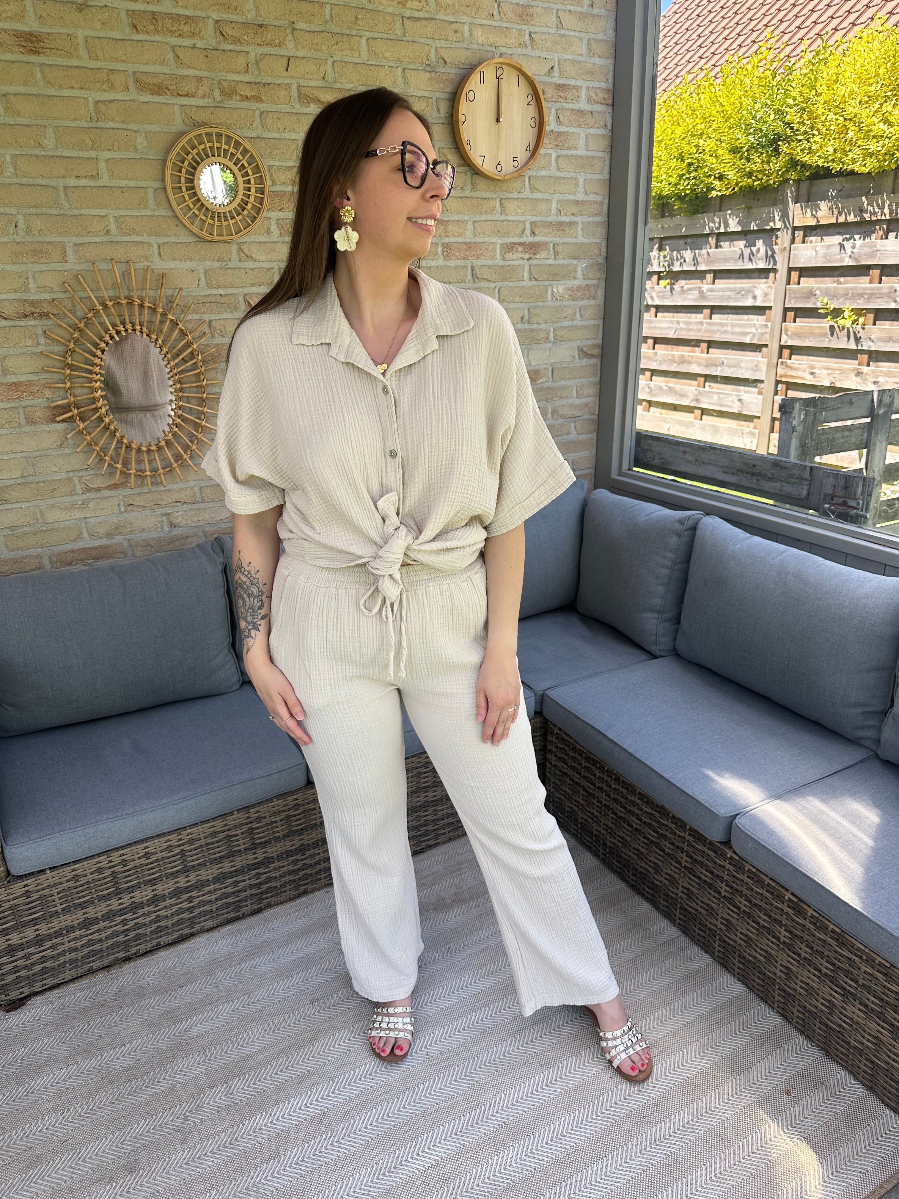 Isabella Blouse Korte Mouwen Beige