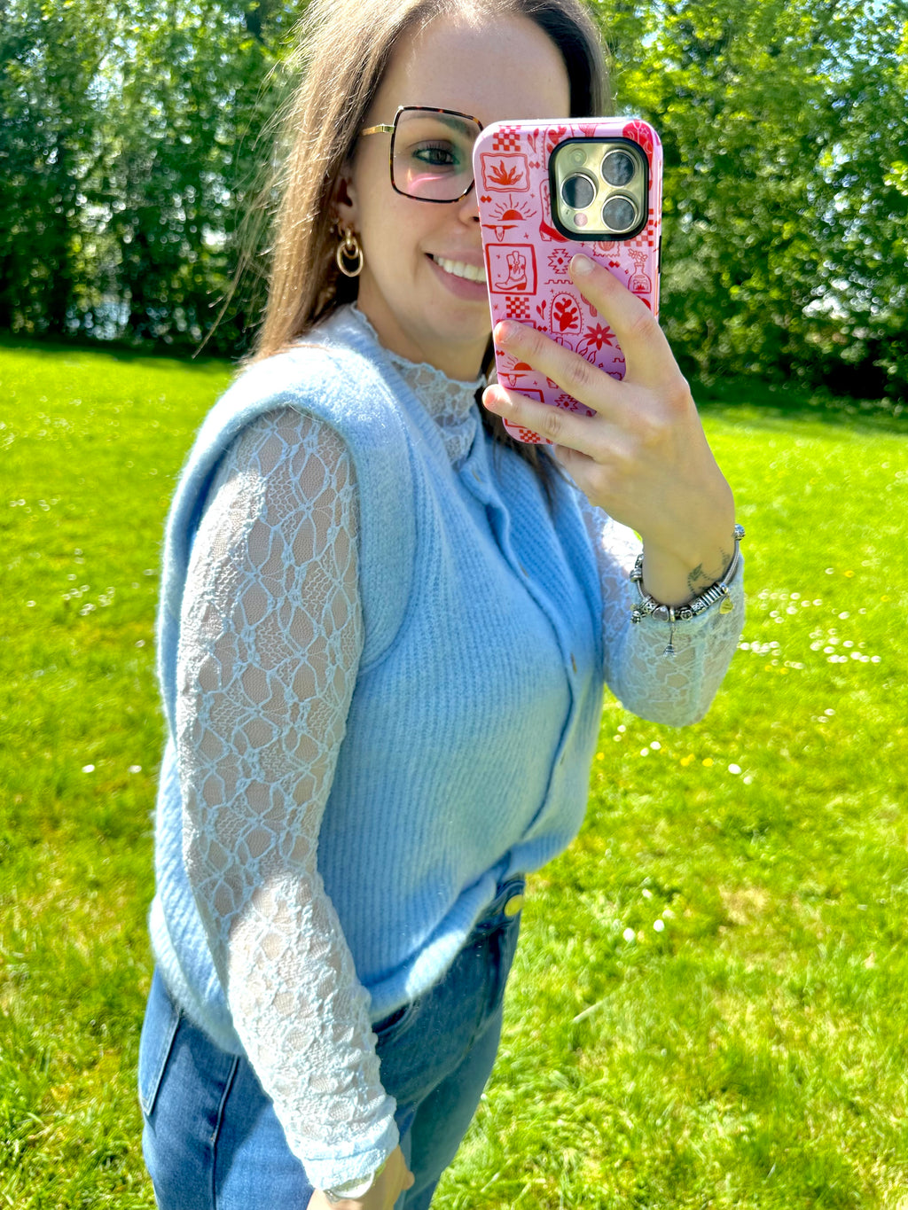 Sofie Lace Top Sky Blue