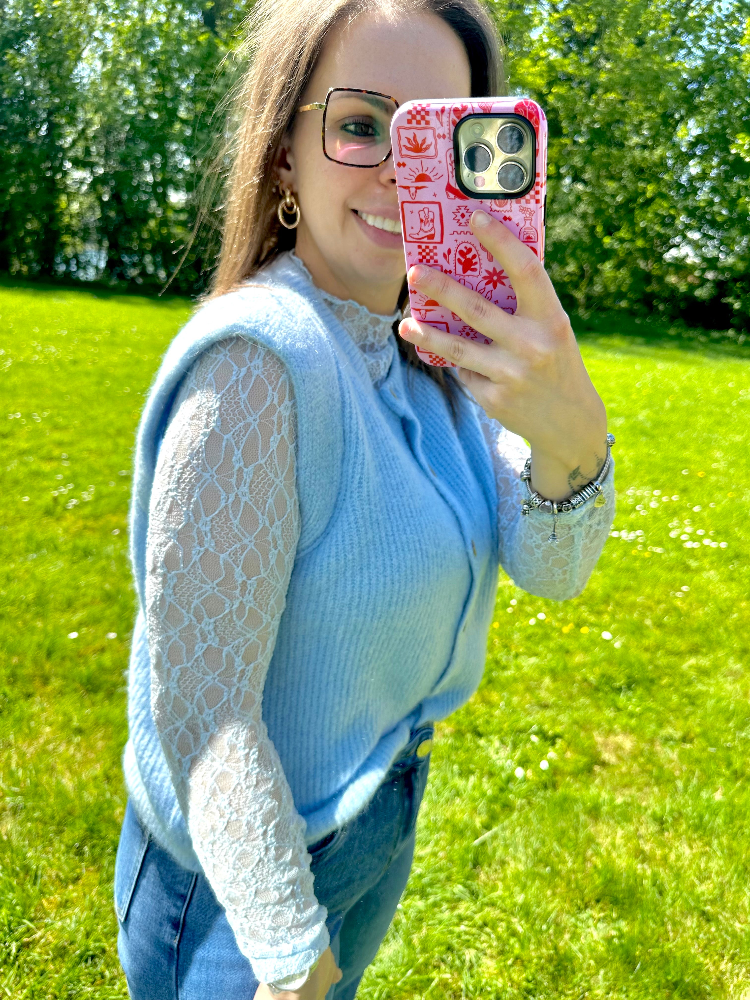Sofie Lace Top Sky Blue