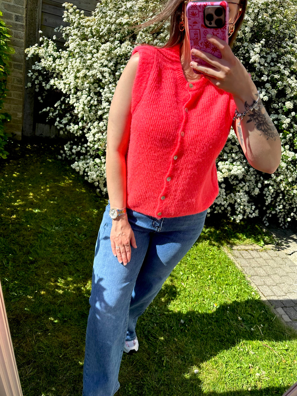 Evelien Alpaca Sleeveless Vest Coral